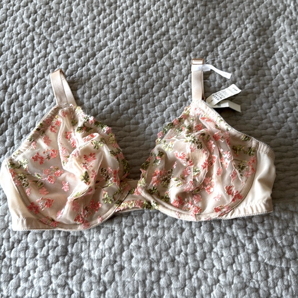 Aerie Lace Bra Underwire Beautiful floral embroidery 36DD NWT